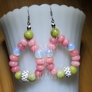 Pink and Green Beaded Earrings